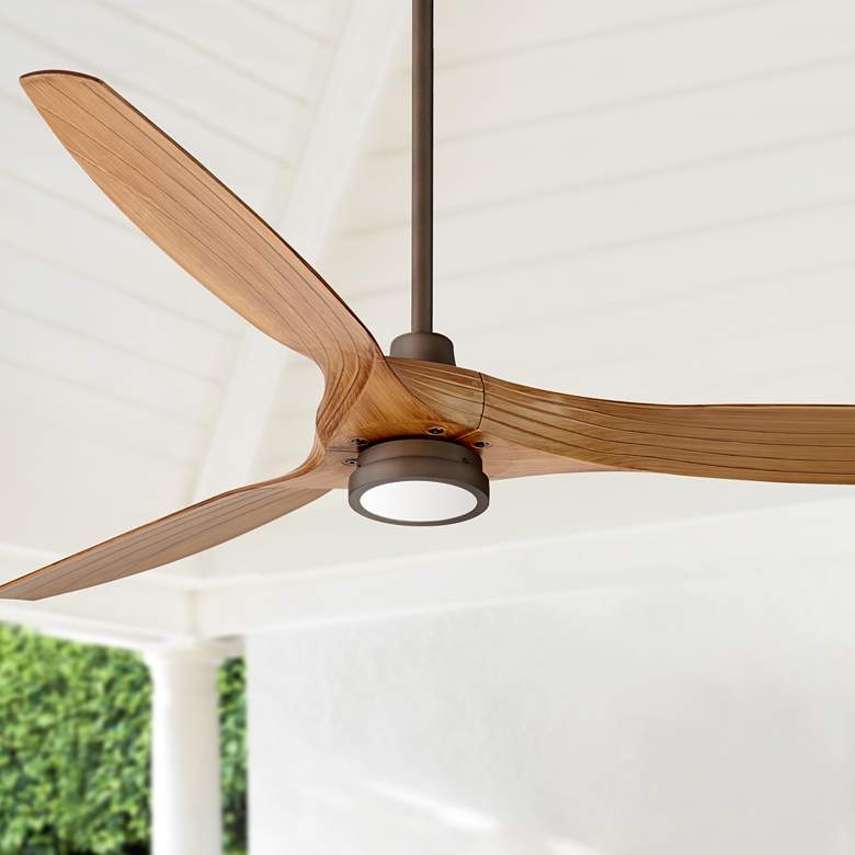 60" Casa Vieja Aireon Bronze Walnut LED Damp Ceiling Fan with Remote - Image 0