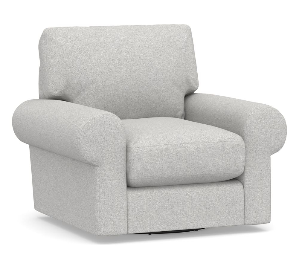 Turner Roll Arm Upholstered Swivel Armchair, Down Blend Wrapped Cushions, Park Weave Ash - Image 0
