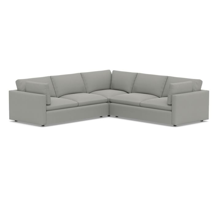 Bolinas Upholstered 3-Piece L-Shaped Corner Sectional, Down Blend Wrapped Cushions, Performance Everydaysuede(TM) Metal Gray - Image 0