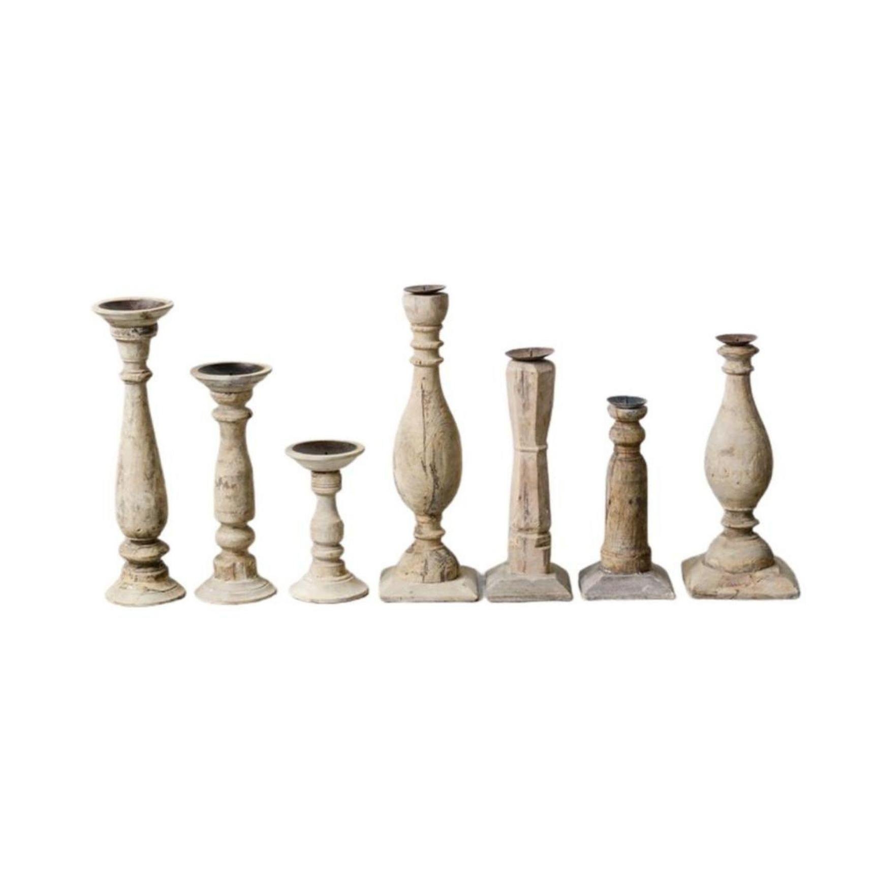 Set of 6 Different Found Wood & Metal Candleholders - Image 0
