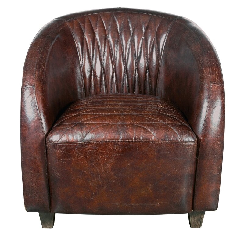 Sheldon Quilted Leather and Copper Club Chair in Chestnut Brown - Image 1