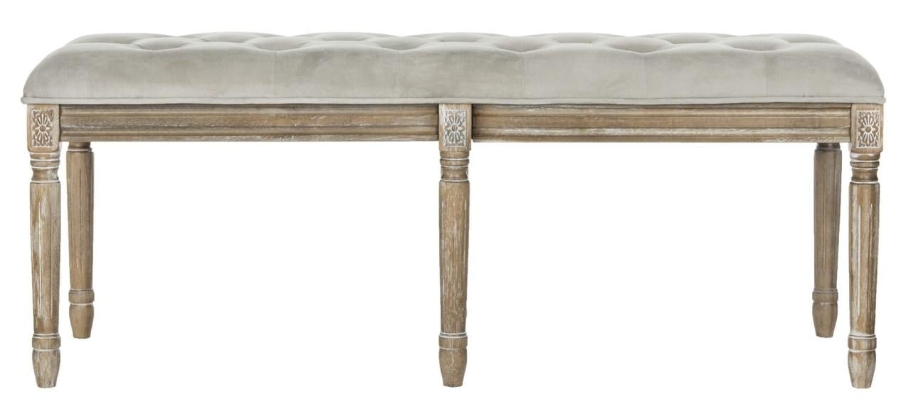 Rocha 19''H French Brasserie Tufted Traditional Bench - Grey/Rustic Oak - Arlo Home - Image 0