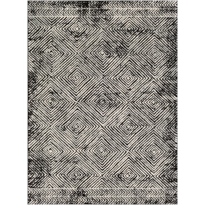 Frome Distressed Global-Inspired White/Black Area Rug - Image 0