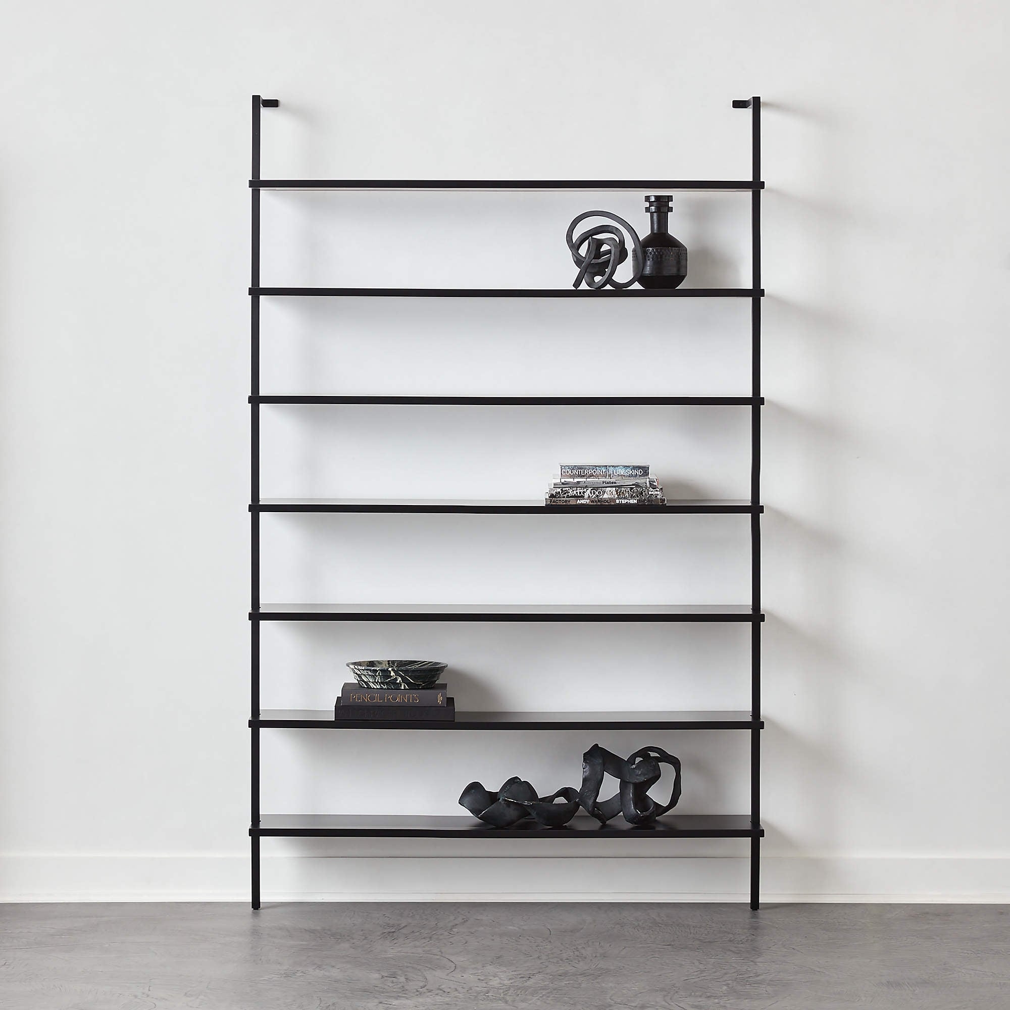 Stairway Wide Black Metal Wall Mount Bookshelf 96'' - Image 1