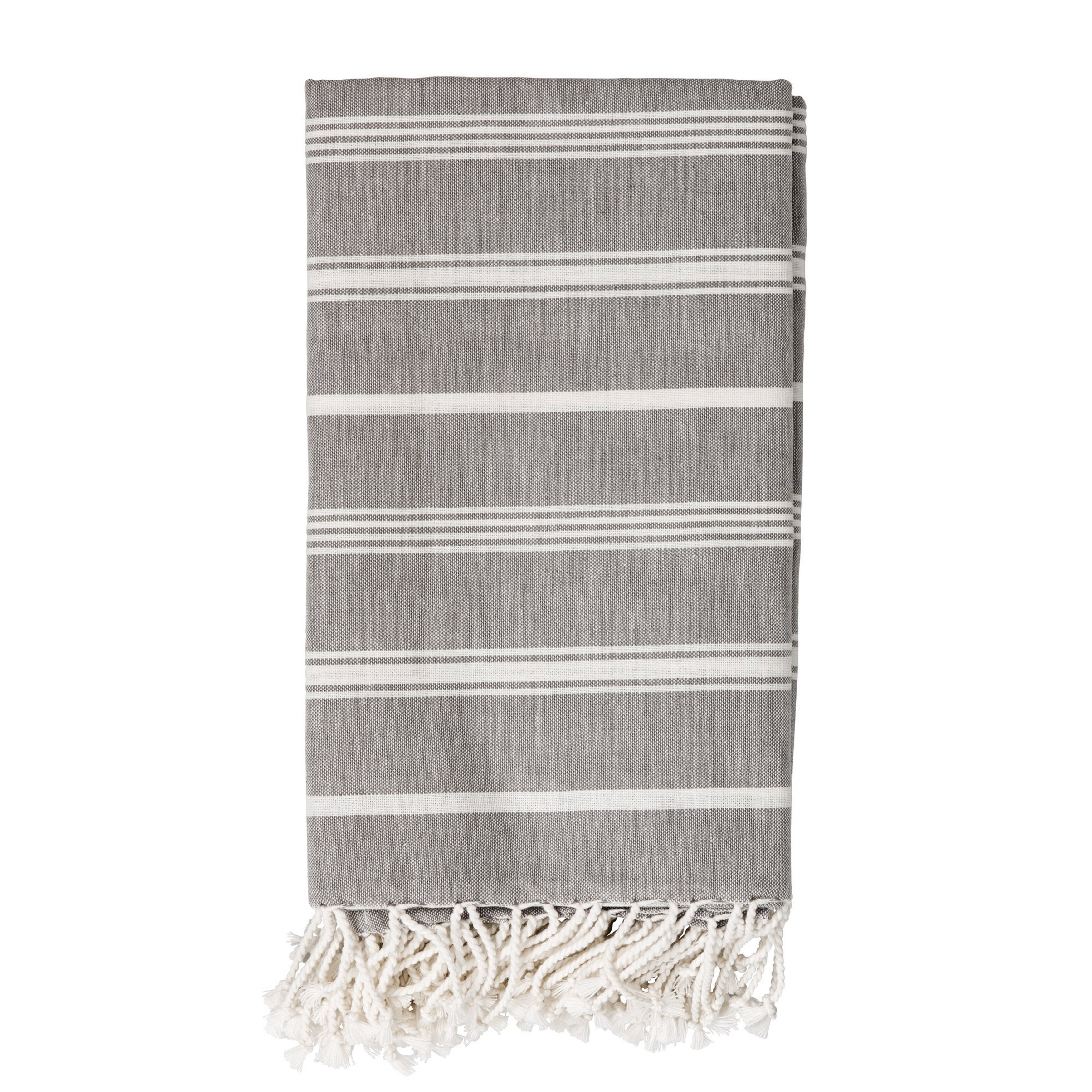 cotton woven throw w/ white stripes & fringe - Image 1
