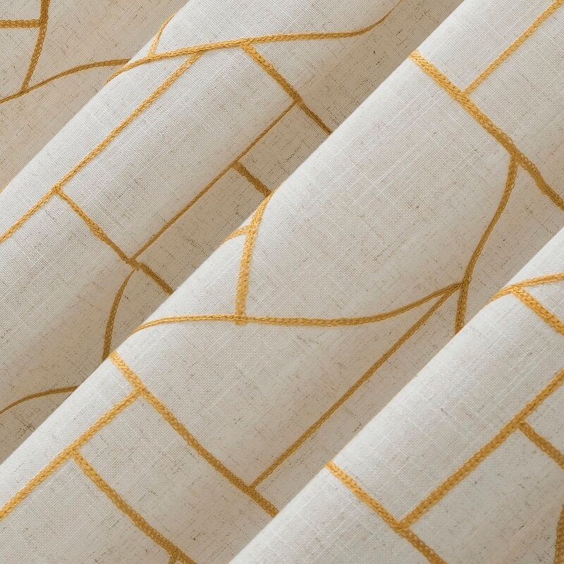 Burston Embroidered Linen Geometric Sheer Rod Pocket Single Curtain Panel - Image 2
