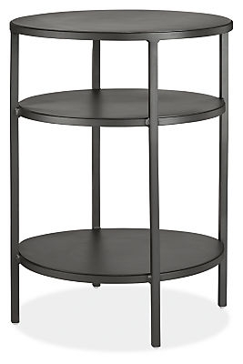 Slim Round End Tables in Natural Steel, 15"D x 20"H, With Shelves - Image 0