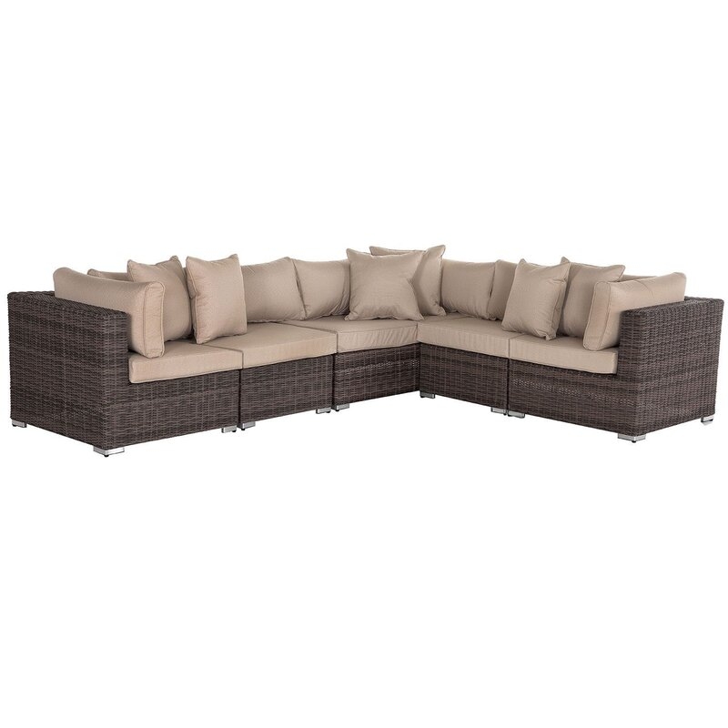 Demmie Outdoor Wicker Right Hand Facing Patio Sectional with Cushions - Image 0