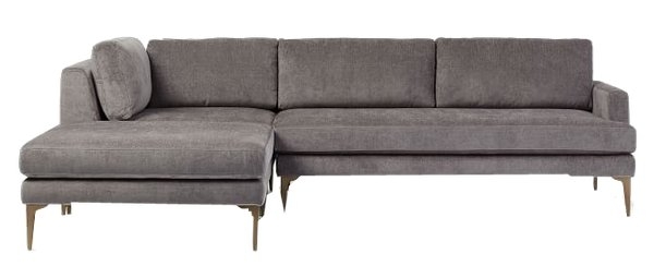 Andes Sectional Set 02: Right Arm 2.5 Seater Sofa, Corner, Ottoman, Poly, Distressed Velvet, Mineral Gray, Blackened Brass - Image 0