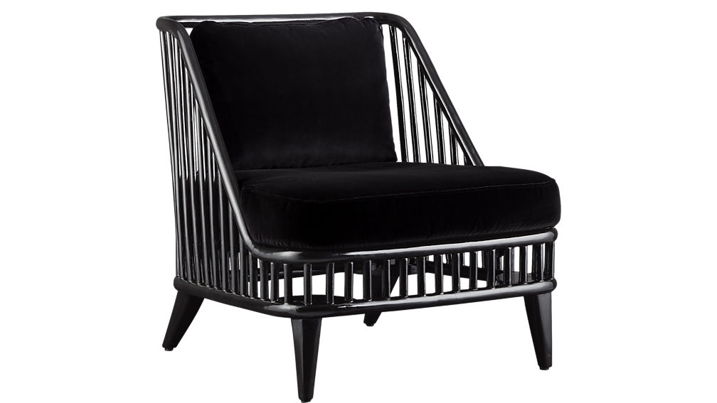 kaya black rattan chair with velvet cushions - Image 1