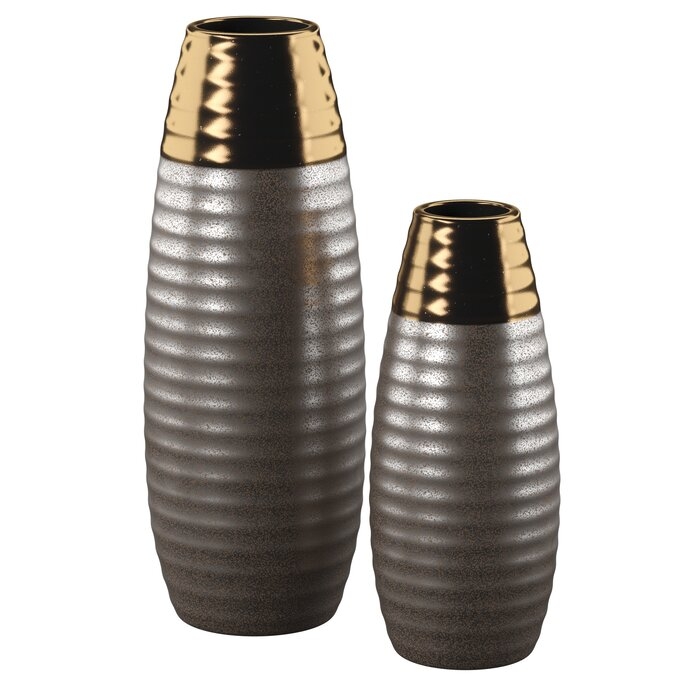 2 Piece Bronze/Dark Brown Indoor / Outdoor Ceramic Table Vase Set (Set of 2) - Image 1
