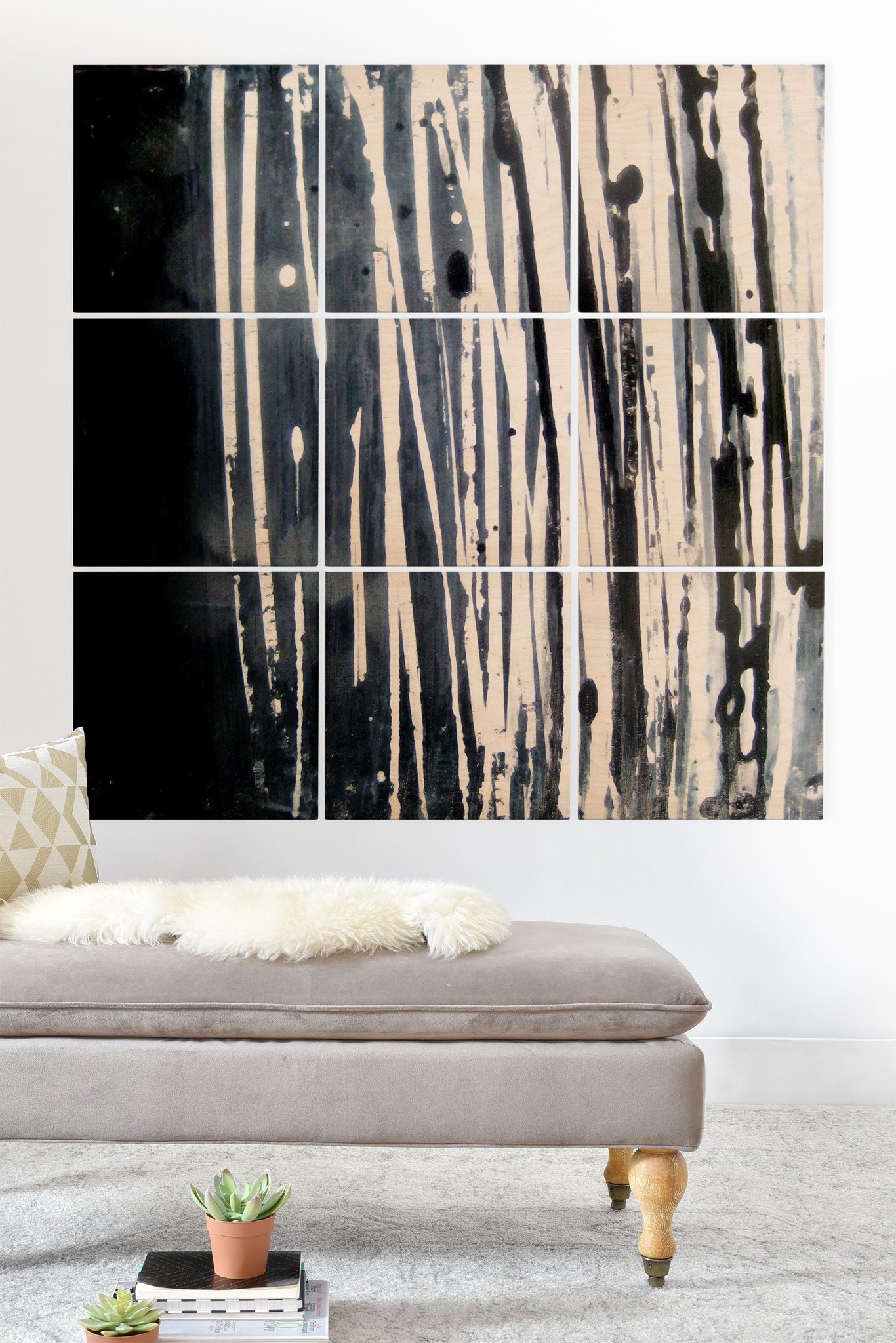 WOOD WALL MURAL WHITE LINES - 3x3 - Image 0