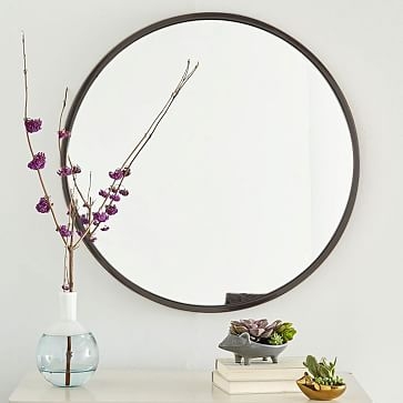 Metal Framed Round Mirror, Antiqued Bronze - Image 0