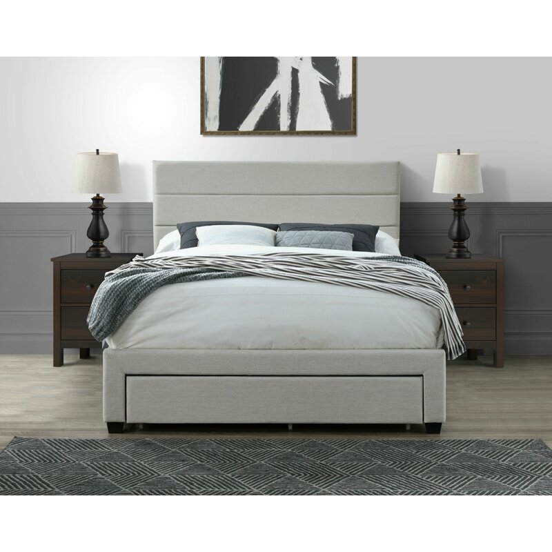 Desoto Upholstered Storage Standard Bed - Beige - King - Image 1