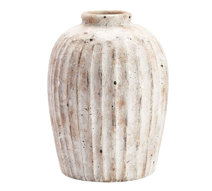 Handcrafted Weathered Terra Cotta Vase, White, Small, 11.25"H - Image 0
