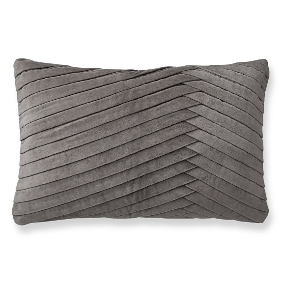 Pleated Velvet Pillow Cover, 14" X 22", Steeple Grey - Image 0
