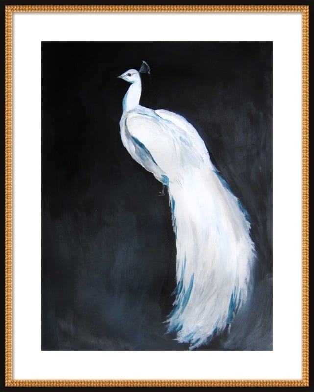 White Peacock II, 28x36, Flat Black Double Bead Wood with Matte - Image 0