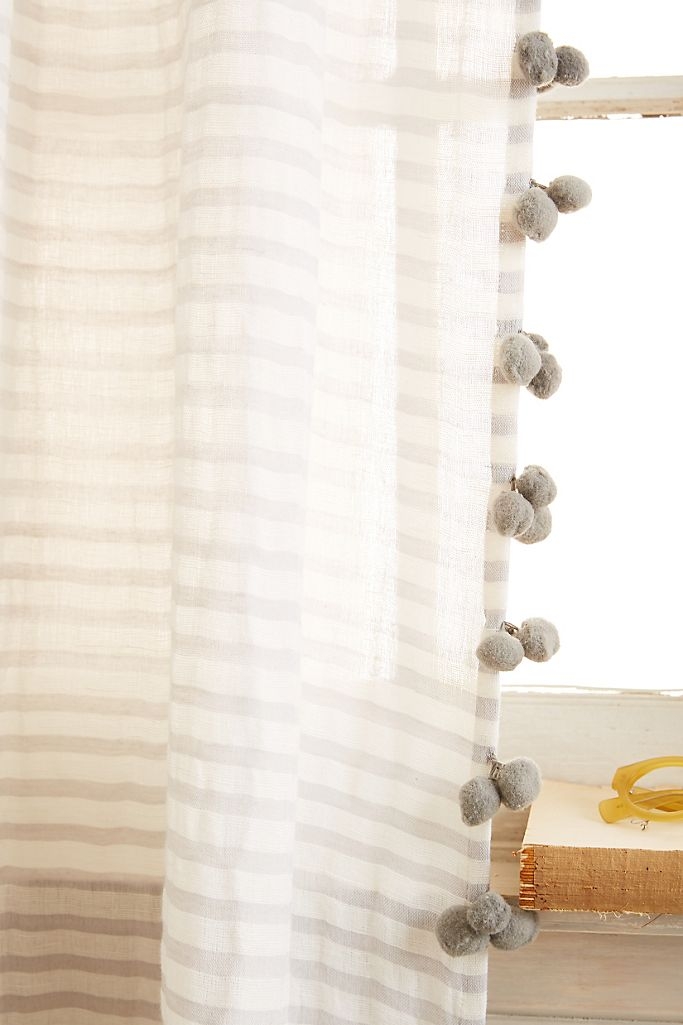 Pom Tassel Curtain By Anthropologie in Grey Size 50X84 - Image 1