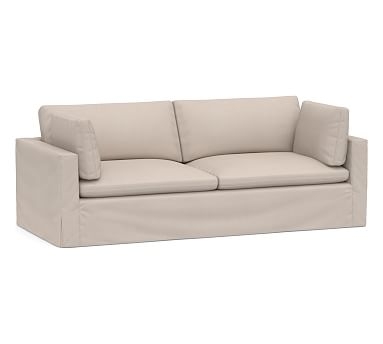 Bolinas Slipcovered Sofa 90" Down Blend Wrapped Cushions, Washed Linen/Cotton Silver Taupe - Image 0