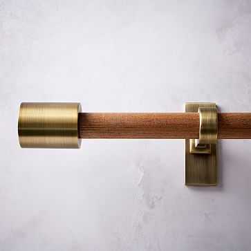 Mid-Century Rod + 3 Brackets, 44"-108", Wood/Brass - Image 3