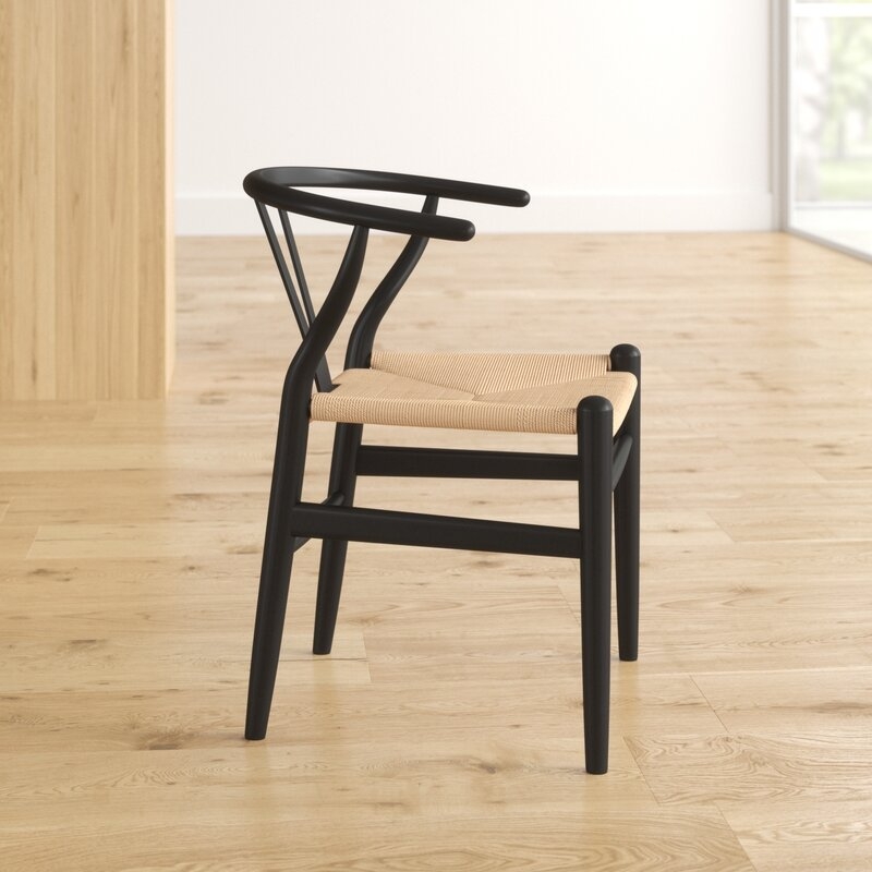 Solid Wood Dining Chair - set of 2 - black frame and natural seat - Image 3