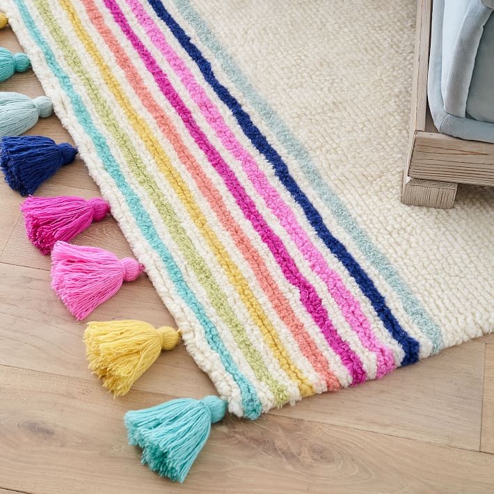 Rainbow Border Wool Rug, 7'x10', Multi - Image 1