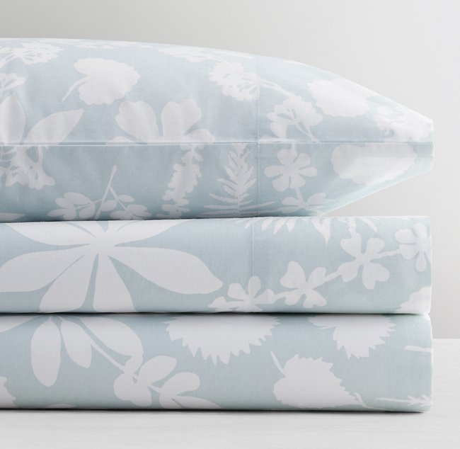 WILDFLOWER WASHED PERCALE SHEET SET - Full - Sky - Image 0