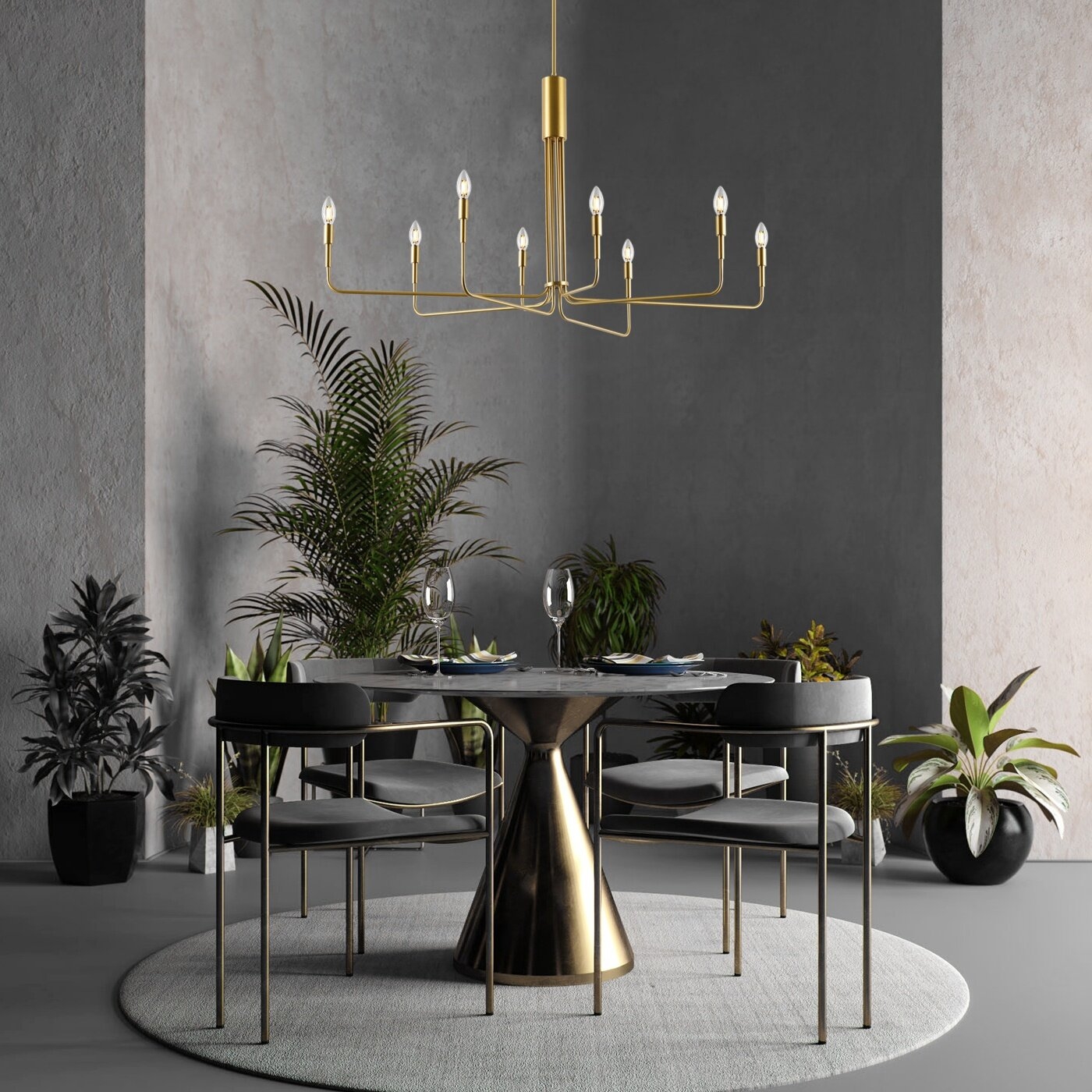 Brushed Brass Sola 8-Light Candle Style Modern Linear Chandelier, Brushed Brass - Image 1