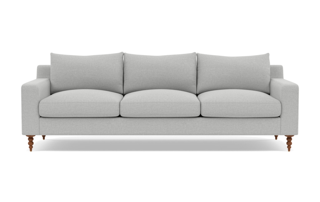 SLOAN 3-Seat Sofa, Ecru Monochromatic Plush, Oiled Walnut Tapered Turned Wood Legs, 95" Wide, 40" Deep, Standard Down Blend - Image 0