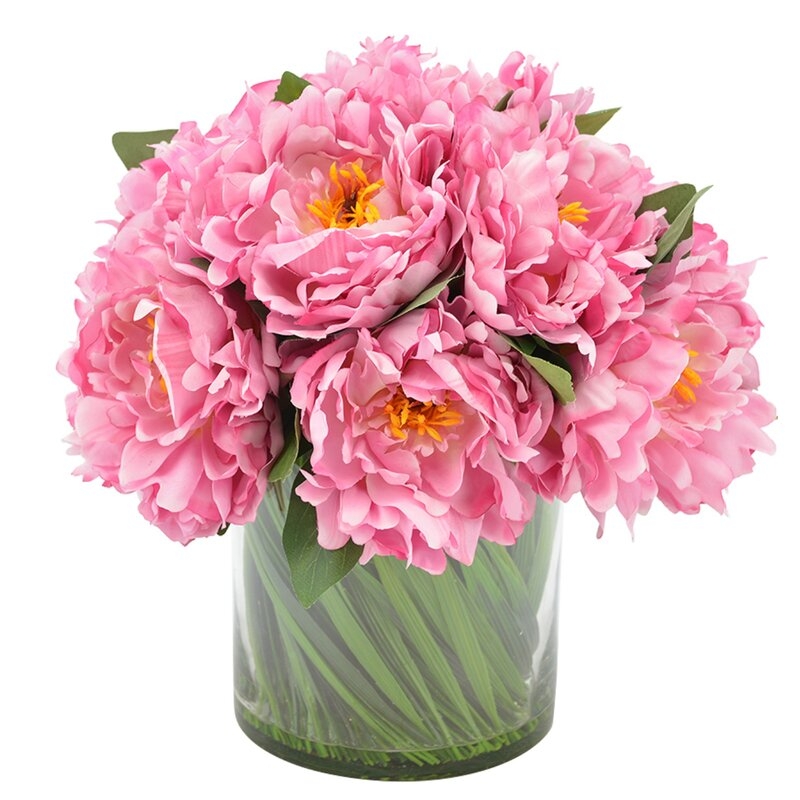 Peony Arrangement In Glass Vase, Pink - Image 0