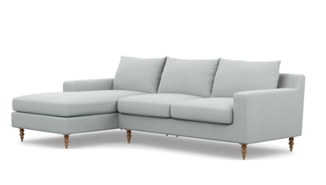 Sloan Left Sectional with Grey Ore Fabric, two cushions with standard fill and natural oak tapered turned wood leg - Image 4