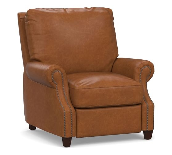 James Roll Arm Leather Recliner, Down Blend Wrapped Cushions, Statesville Caramel - Image 0
