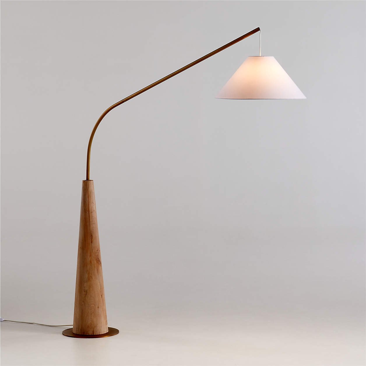 Gibson Wood Hanging Arc Floor Lamp & White Shade - Image 3