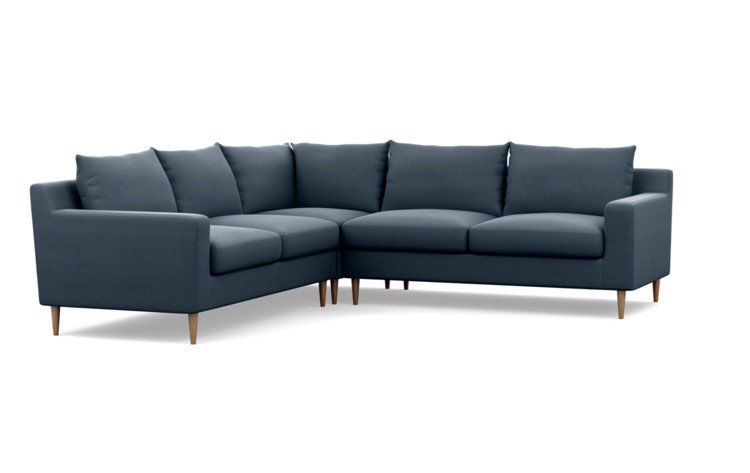 SLOAN Corner Sectional Sofa - Structured Cloth, Aegean - Natural Oak Tapered Round Wood Leg - 97"L - Image 0
