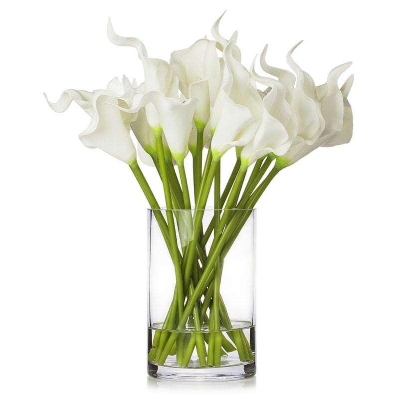 Faux Lilies Flower Arrangement in Vase - Image 0