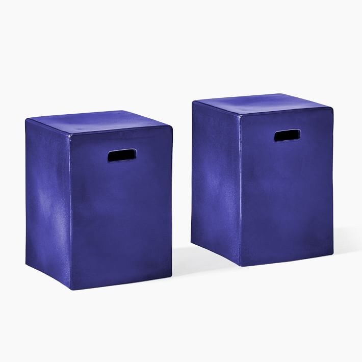 Ceramic Side Table Frosted Blue Side Table, Square, set of 2 - Image 0