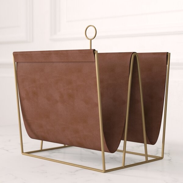 Holtman Metal and Faux Leather Magazine File Holder - Image 0