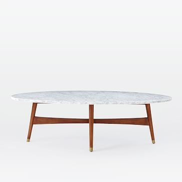 Reeve Mid-Century Oval Coffee Table - Marble/Walnut - Image 4