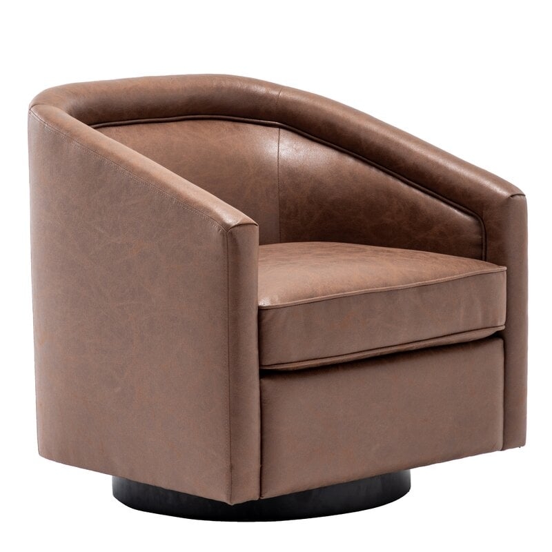 Kiersten 28.7'' Wide Swivel Barrel Chair / Walnut Brown - Image 0