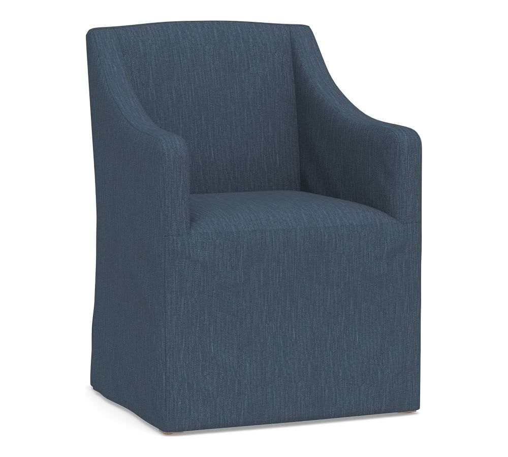 PB Classic Slope Arm Dining Arm Chair Long Slipcover Only, Performance Heathered Tweed Indigo - Image 0