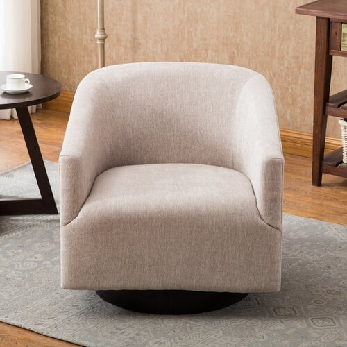 Foundstone Kylie Swivel Barrel Chair in Oatmeal - Image 1