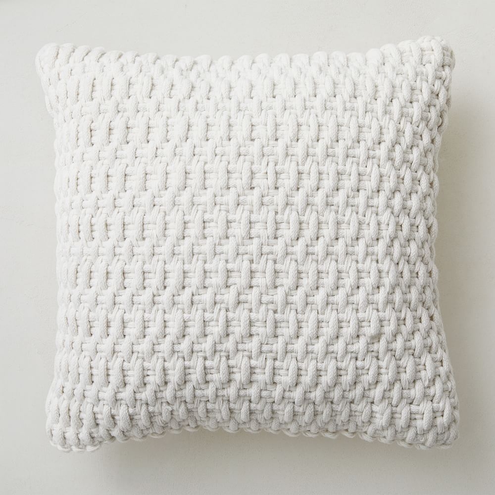 Outdoor Basket Weave Pillow, White, 20"x20" - Image 0