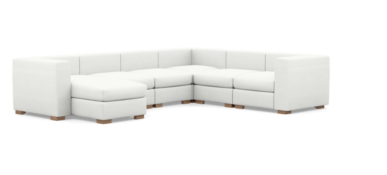 Toby Corner Sectionals with Modular in Swan Fabric with facing left chaise swan, natural oak - Image 0