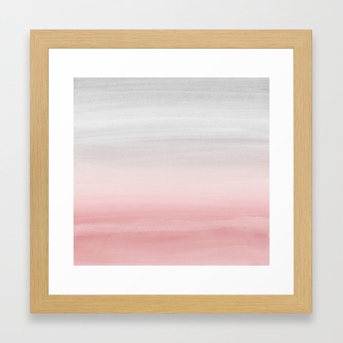 Touching Teal Blush Gray Watercolor Abstract #1 #painting #decor #art #society6 Framed Art Print - Image 0