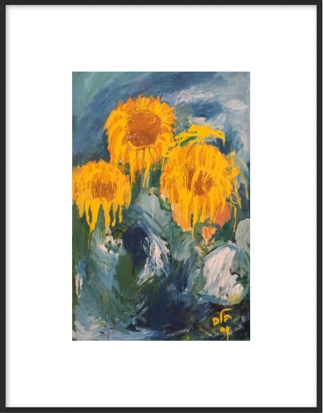 Sunflowers in the Galilee Fields - 10" x 14" - matte black metal frame - Image 0