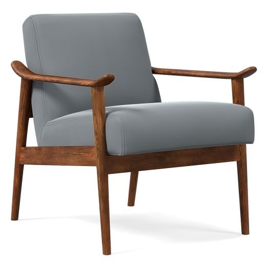 Midcentury Show Wood Chair, Poly, Astor Velvet, Steel Blue, Pecan - Image 0