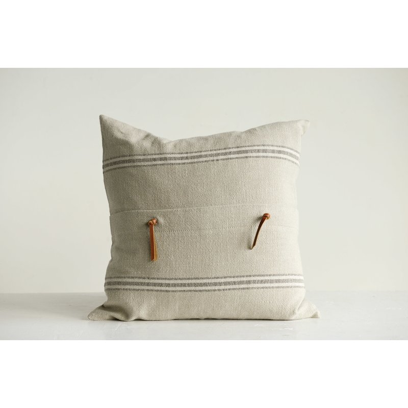 Bartlette Leather Trim Cotton Throw Pillow - Image 1