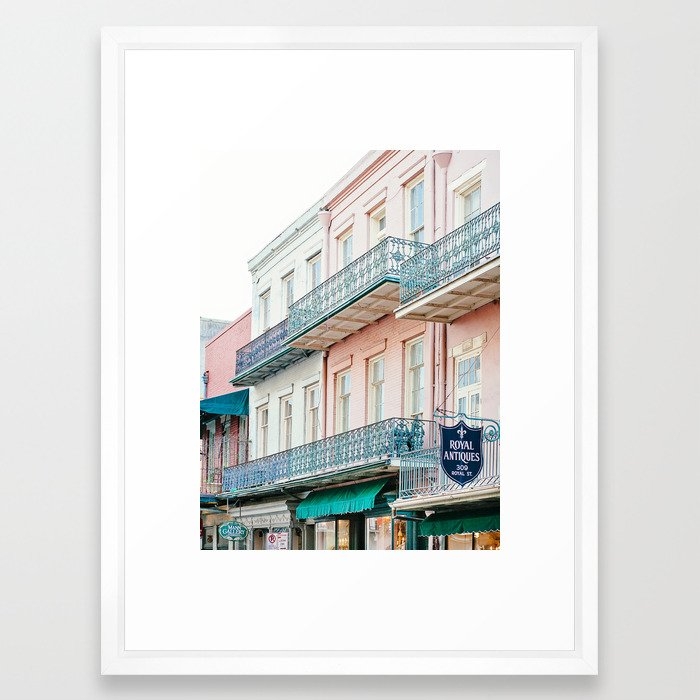 French Quarter, New Orleans Travel Photography Framed Art Print Vector White Medium 20"x26" - Image 0