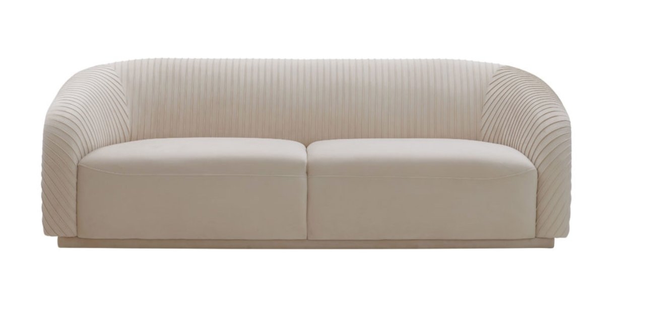 Yara Pleated Beige Velvet Sofa - Image 0