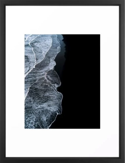 Waves on a black sand beach in iceland - minimalist Landscape Photography Framed Art Print - Image 0
